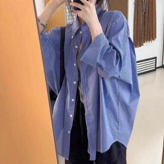Damen Oversize-Hemd mit Vichy-Karo, weitem Fall und durchgehender Knopfleiste Shop Nory