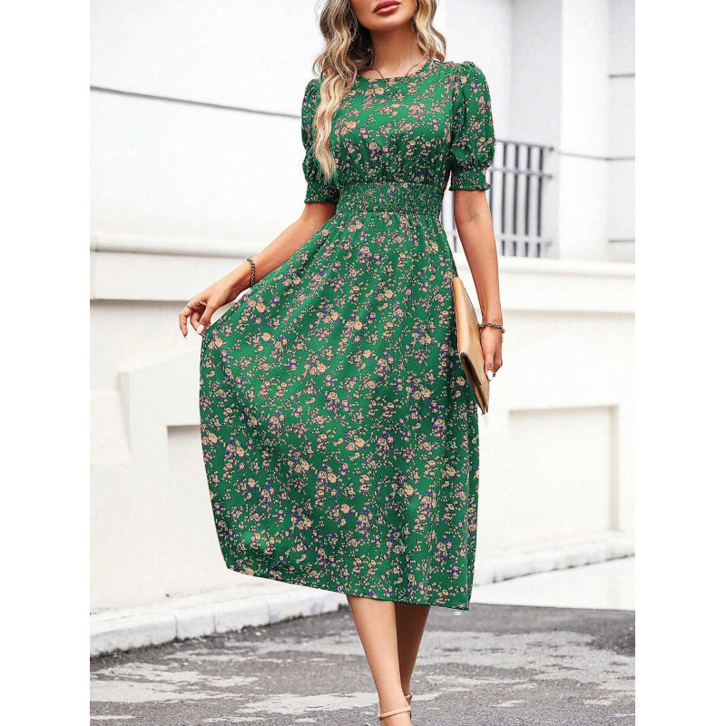 Damen Leichtes Blumendruck Maxi Kleid mit Smock-Taille