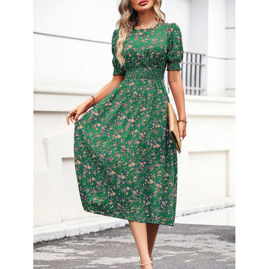 Damen Leichtes Blumendruck Maxi Kleid mit Smock-Taille