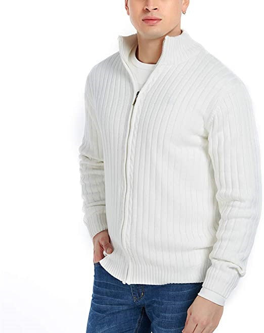 Herren Feinstrick-Cardigan mit durchgehendem Reißverschluss, Stehkragen und markanter Rippenstruktur Shop Nory