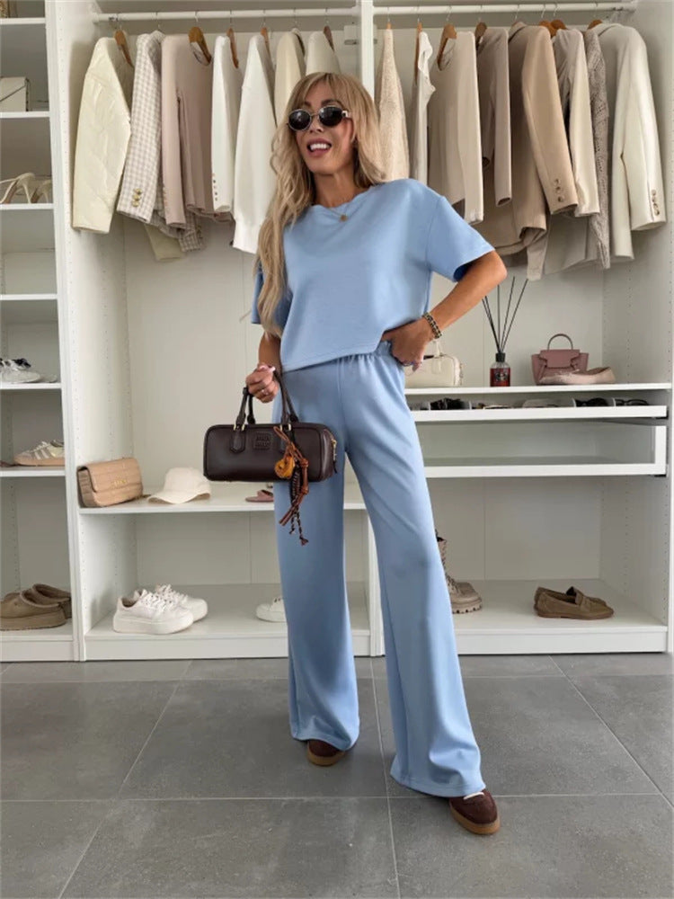 Damen Loungewear-Zweiteiler mit Cropped-Boxy-Shirt und fließender High-Waist Palazzo-Hose Shop Nory