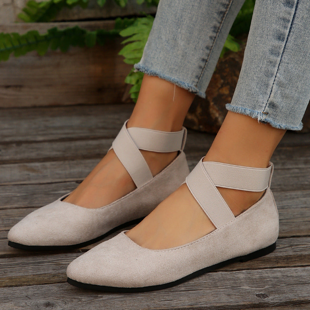 Damen Ballerina-Schuhe mit elastischen Kreuzbändern und rutschfester Sohle