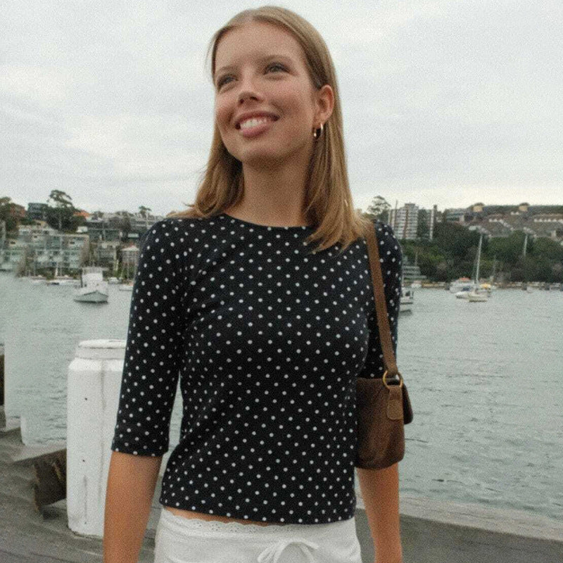 Damen Polka-Dot Langarmshirt mit bequemem Schnitt und modischem Design