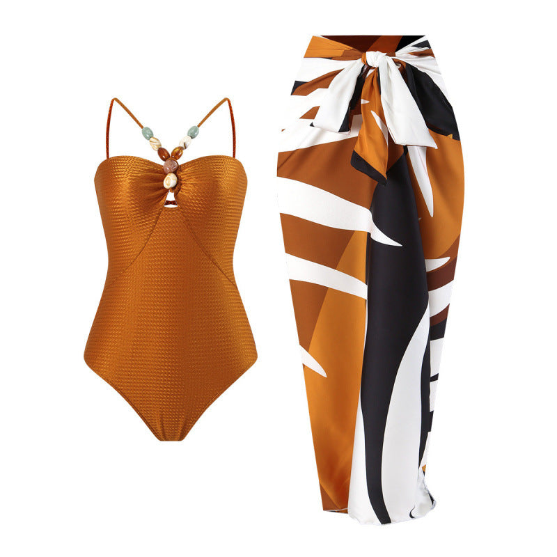 Damen Bandeau-Badeanzug mit asymmetrischem Rock
