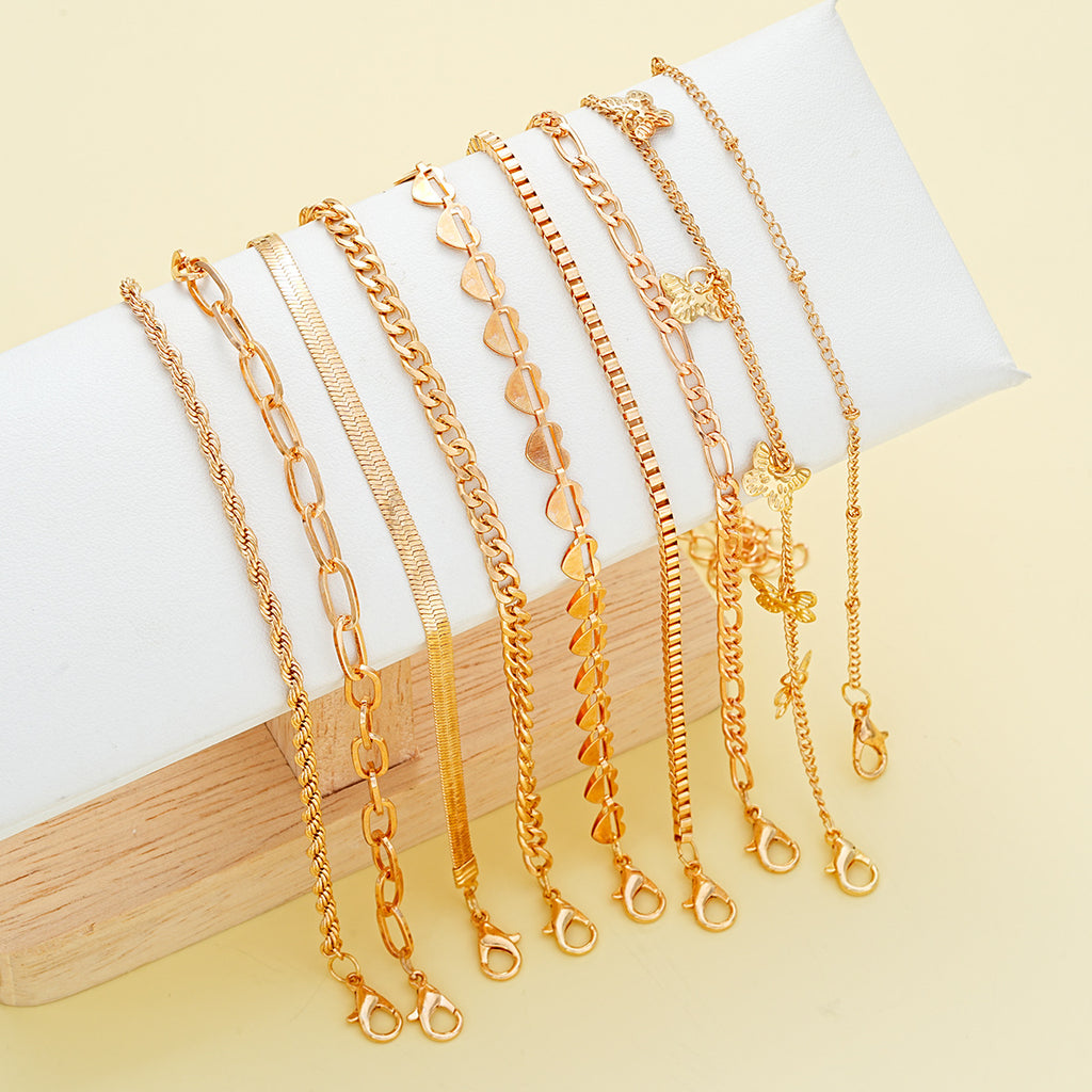 Damen Fußkettchen-Set mit zarten Herz- und Schmetterlingsanhängern Shop Nory