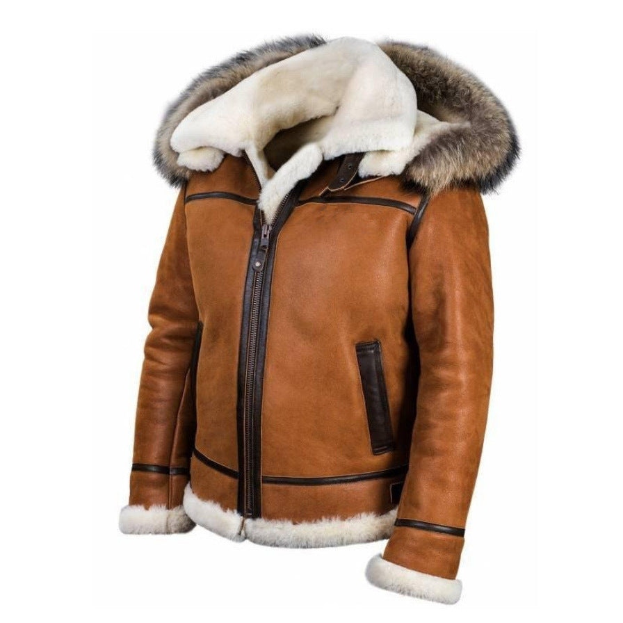 Damen Wildlederoptik Fliegerjacke mit Kunstfellkapuze und Schnallen Shop Nory