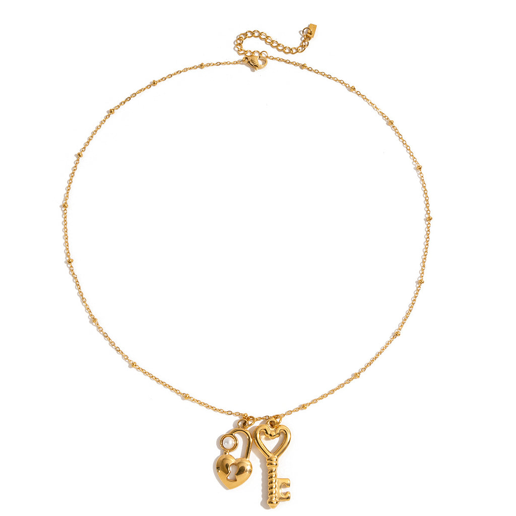 Damen Halskette mit herzförmigem und Schlüssel-Anhänger aus hypoallergenem Edelstahl Shop Nory