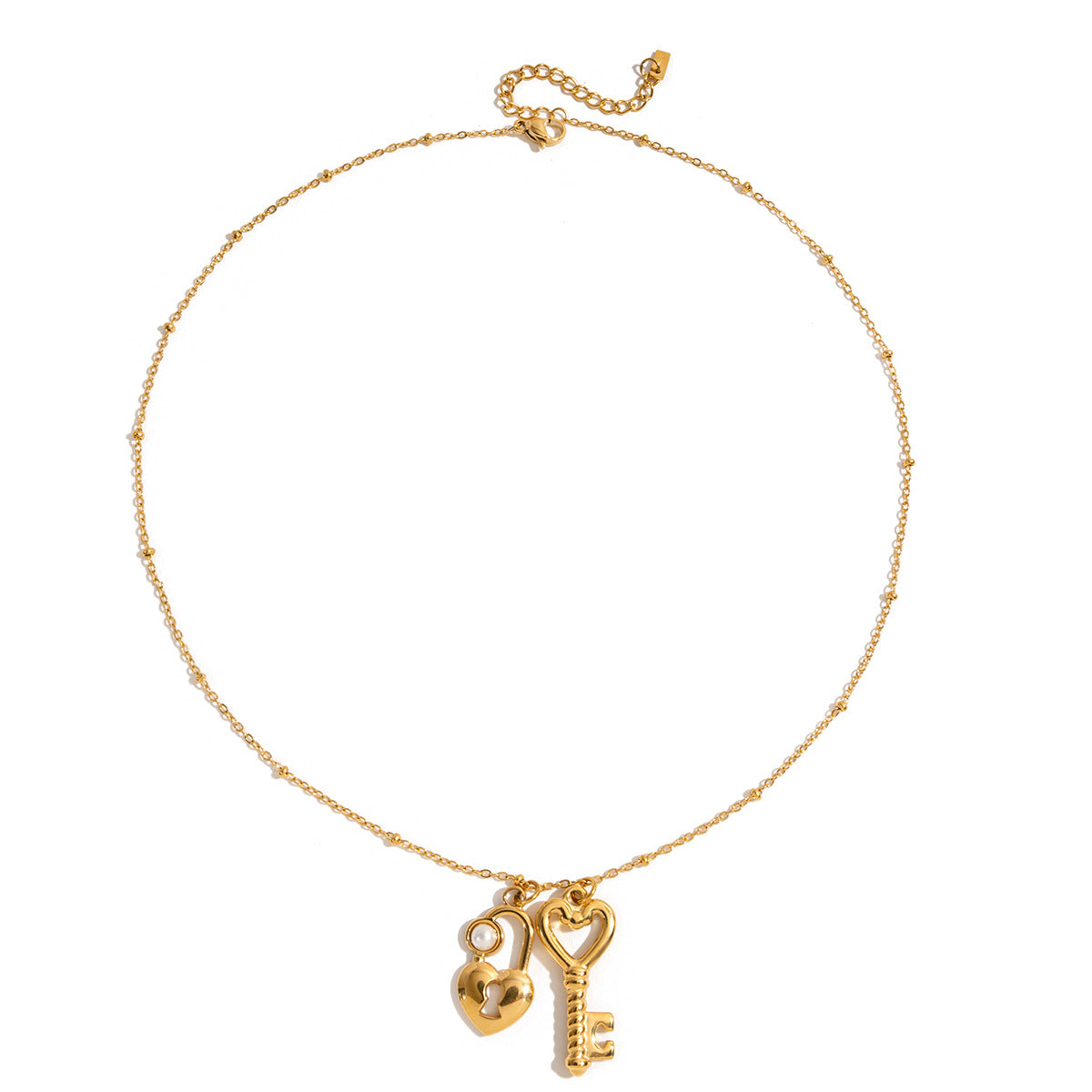 Damen Halskette mit herzförmigem und Schlüssel-Anhänger aus hypoallergenem Edelstahl Shop Nory