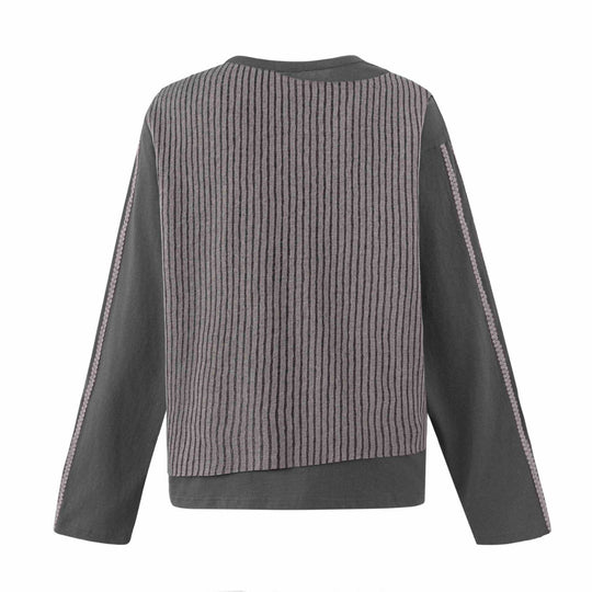 Damen Lässiges Sweatshirt mit gestreiftem Overlay, Ziernähten und Rosenprint Shop Nory