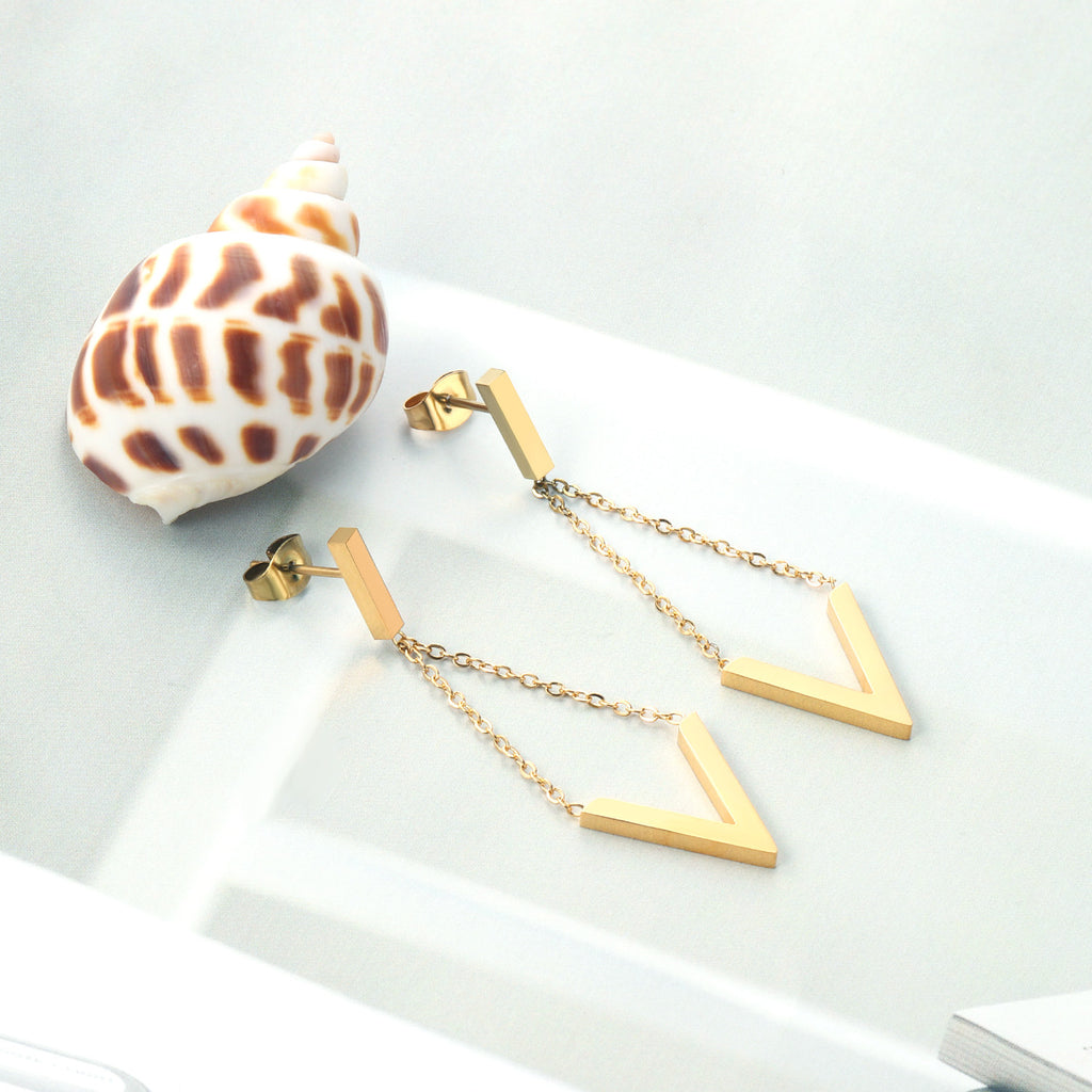 Damen Ohrringe mit elegantem, doppellagigem Rechteckdesign aus Edelstahl und goldplattierter Oberfläche Shop Nory