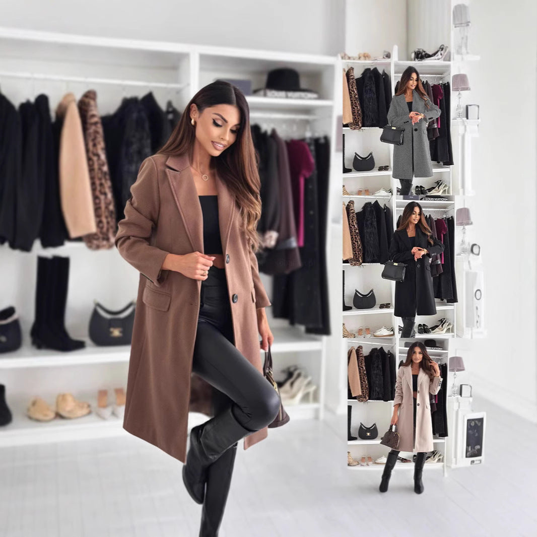Damen Maßgeschneiderter Knielanger Einreiher Langmantel Shop Nory