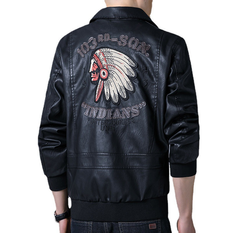 Herren Piloten‑Bomberjacke aus Kunstleder mit gestickten Patches und Rippbündchen Shop Nory