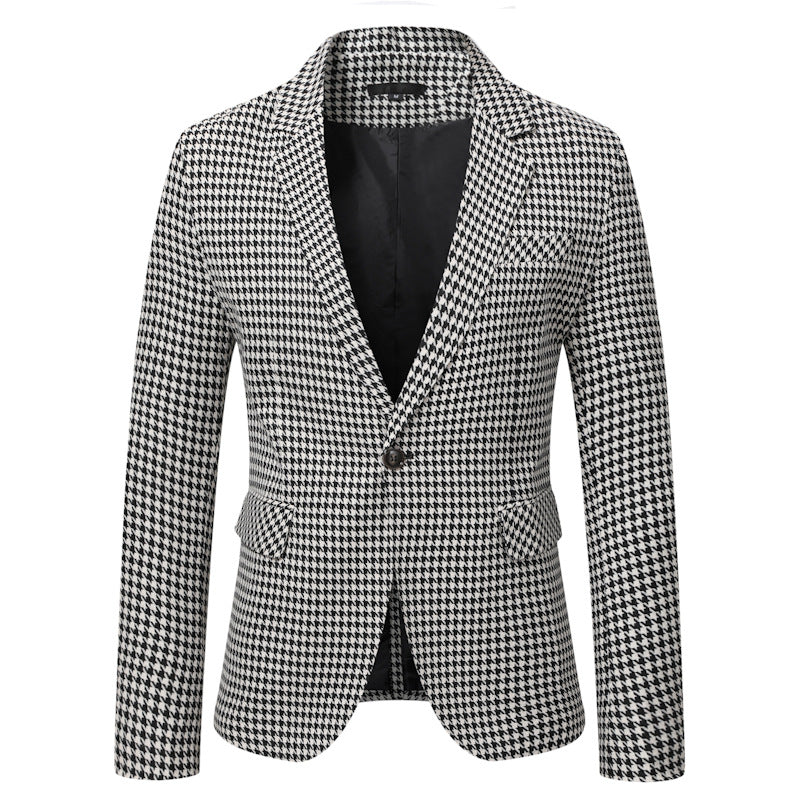 Herren tailliertes Sakko mit Hahnentritt-Muster, Reverskragen und Pattentaschen Shop Nory