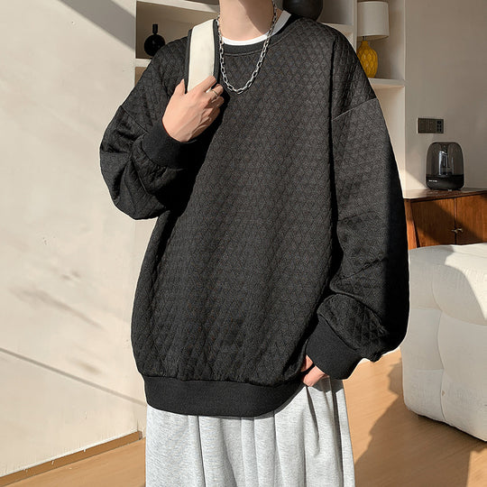 Herren Oversize-Quilt-Sweatshirt mit Rautenmuster und gerippten Bündchen Shop Nory