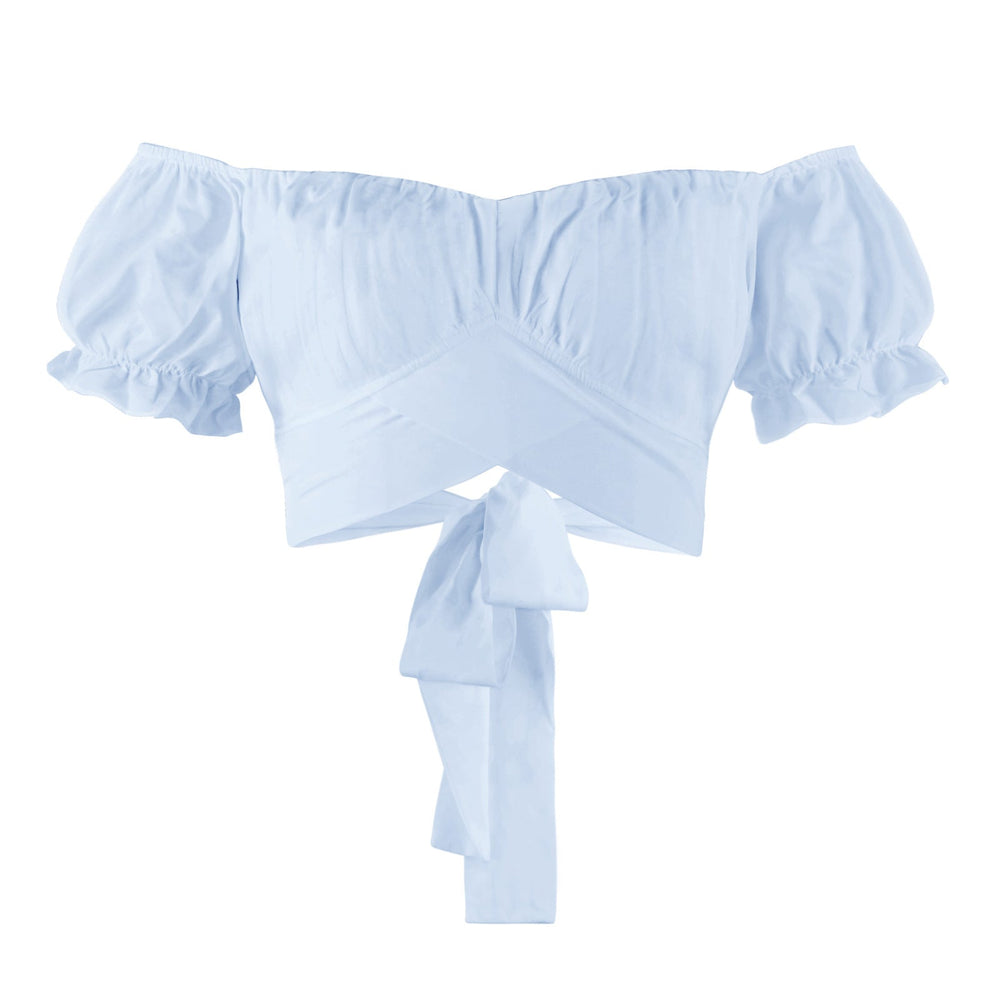 Damen Off-Shoulder Crop-Top mit Rüschärmeln und Binde-Detail Shopnory
