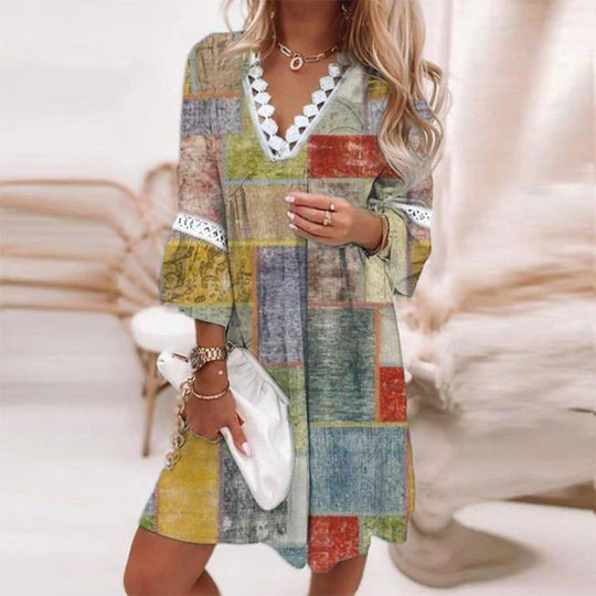 Damen Blumiges Tunika-Kleid mit Spitzenakzenten