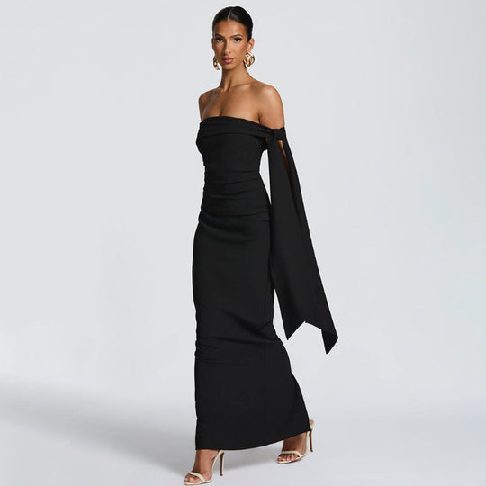 Damen Elegantes Abendkleid mit Off-Shoulder-Design und Fließendem Cape