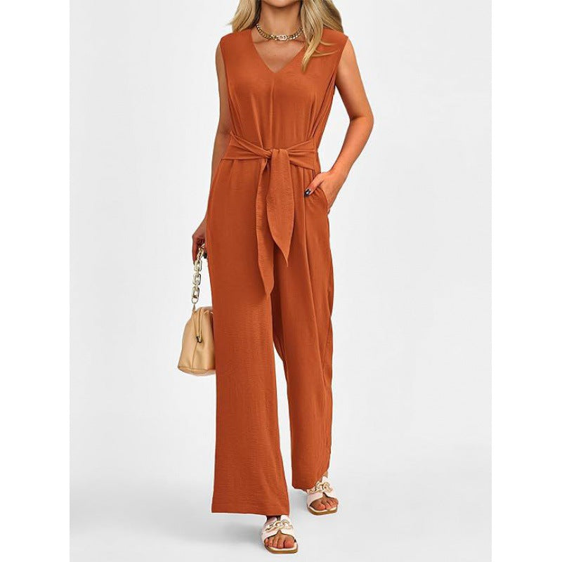 Damen Eleganter Jumpsuit mit taillierter Silhouette und V-Ausschnitt