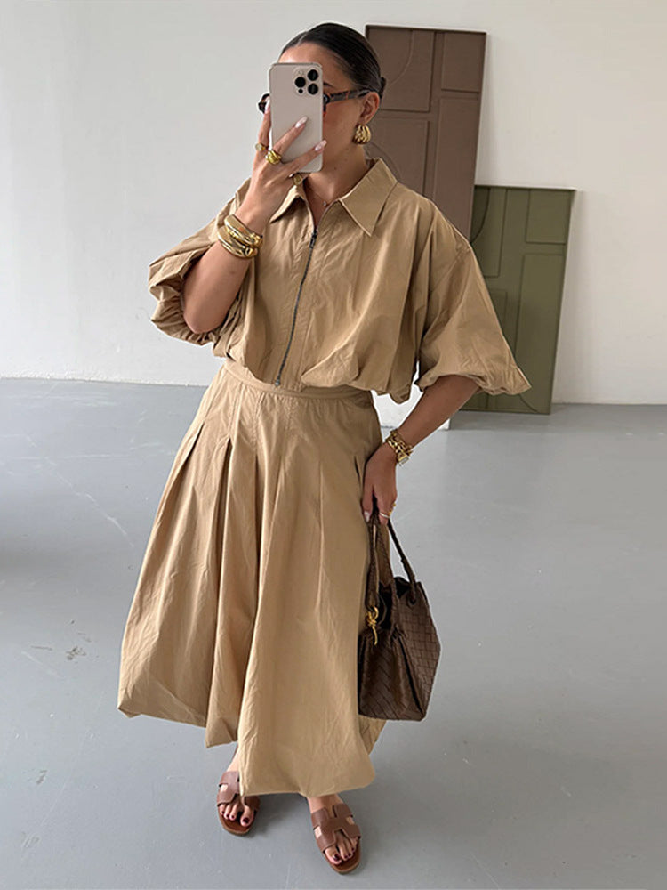 Damen Taillierter A-Linien-Midirock mit Kellerfalten & hoher Taille Shop Nory