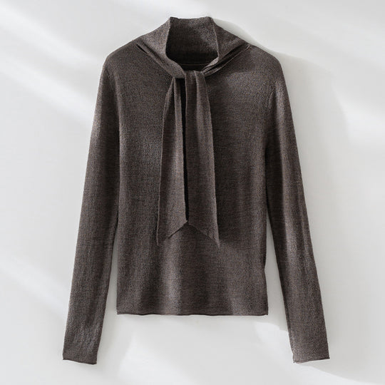 Damen Feiner Feinstrickpullover mit Schalkragen und asymmetrischem Schlaufendetail Shop Nory
