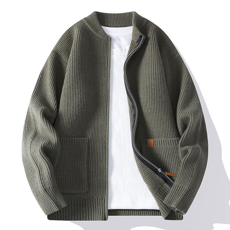 Herren Strukturierte Strickbomberjacke mit durchgehendem Reißverschluss und aufgesetzten Taschen Shop Nory