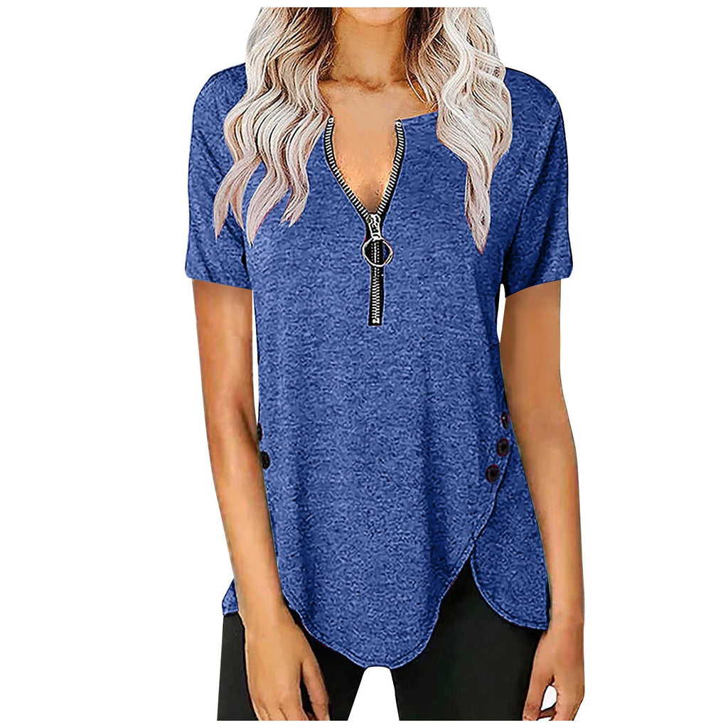 Damen Kurzarmshirt mit asymmetrischem Saum und Reißverschluss