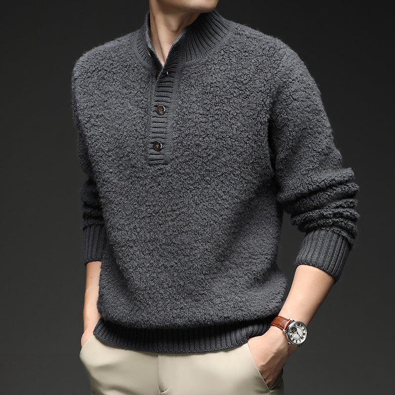 Herren Pullover mit strukturierter Oberfläche und praktischem Knopfverschluss Shopnory
