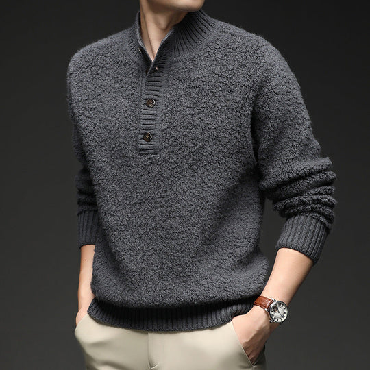 Herren Pullover mit strukturierter Oberfläche und praktischem Knopfverschluss Shopnory