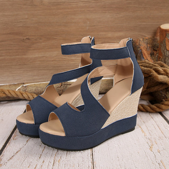 Damen Keilabsatz-Sandaletten mit Bastkeil, Plateau und verstellbarem Knöchelriemen Shop Nory