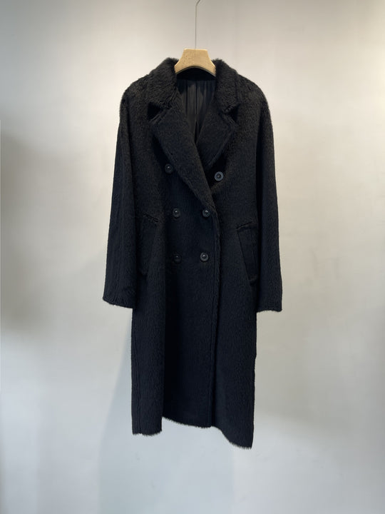Damen Doppelreihiger Texturierter Wollmix Mantel Shop Nory
