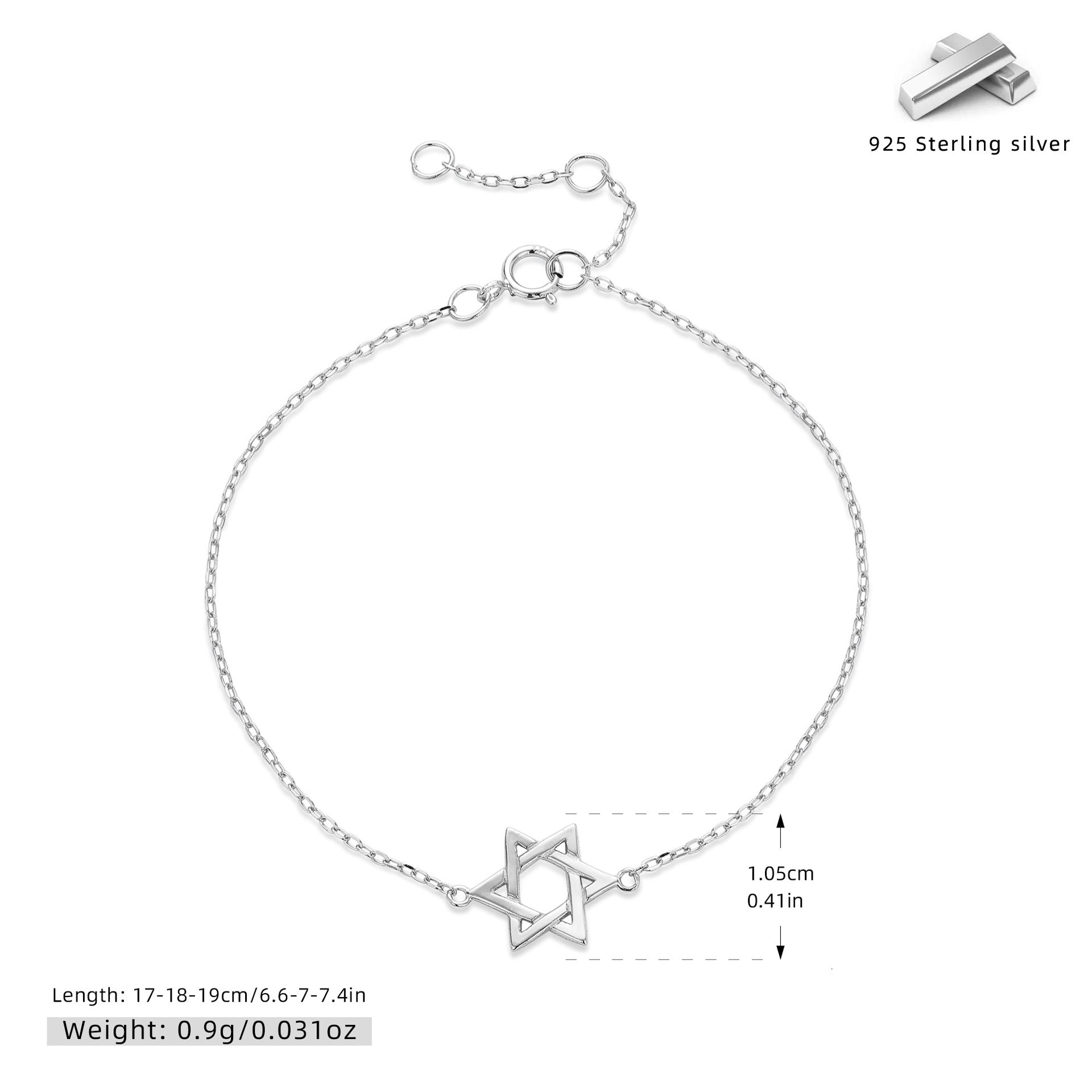 Damen Armband mit jüdischer Sternenmotiv aus hochwertigem 925 Sterling Silber Shop Nory