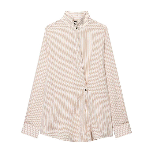 Damen Oversize-Hemdbluse mit Stehkragen, verdeckter Knopfleiste und feinem Streifenmuster Shop Nory
