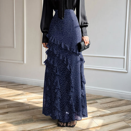 Damen nan Maxirock mit hohem Taillenbund, asymmetrischen Volants und fließender Chiffon‑Optik Shop Nory