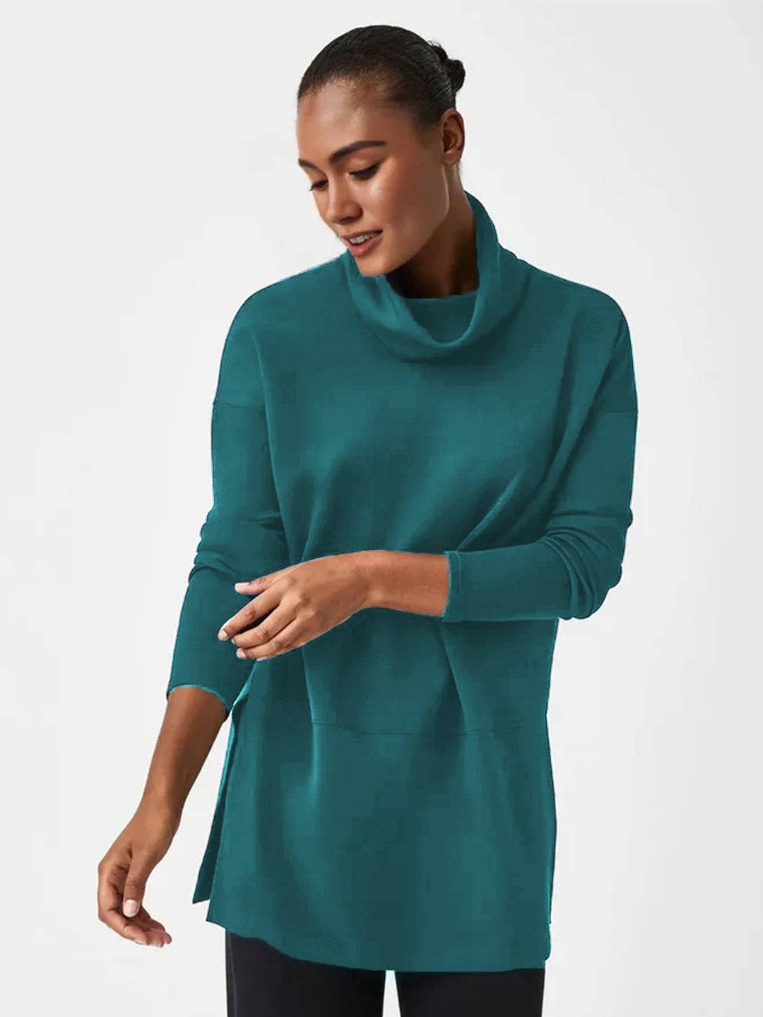 Damen Cozy Funnel Neck Tunika Pullover mit Übergrößen-Schnitt und seitlichen Schlitzen Shop Nory