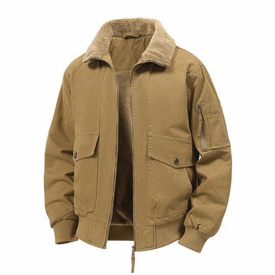 Herren Militärisch inspirierte Thermo-Bomberjacke mit Teddy‑Futter, Ärmeltasche und Druckknopf‑Klappentaschen Shop Nory