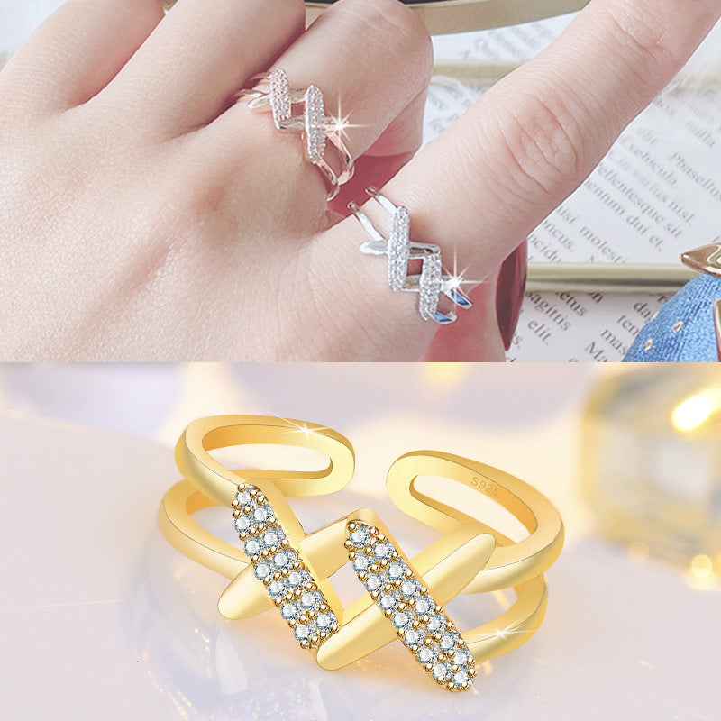 Damen Offener Ring mit funkelnden Zirkonia und kreativem Design Shop Nory