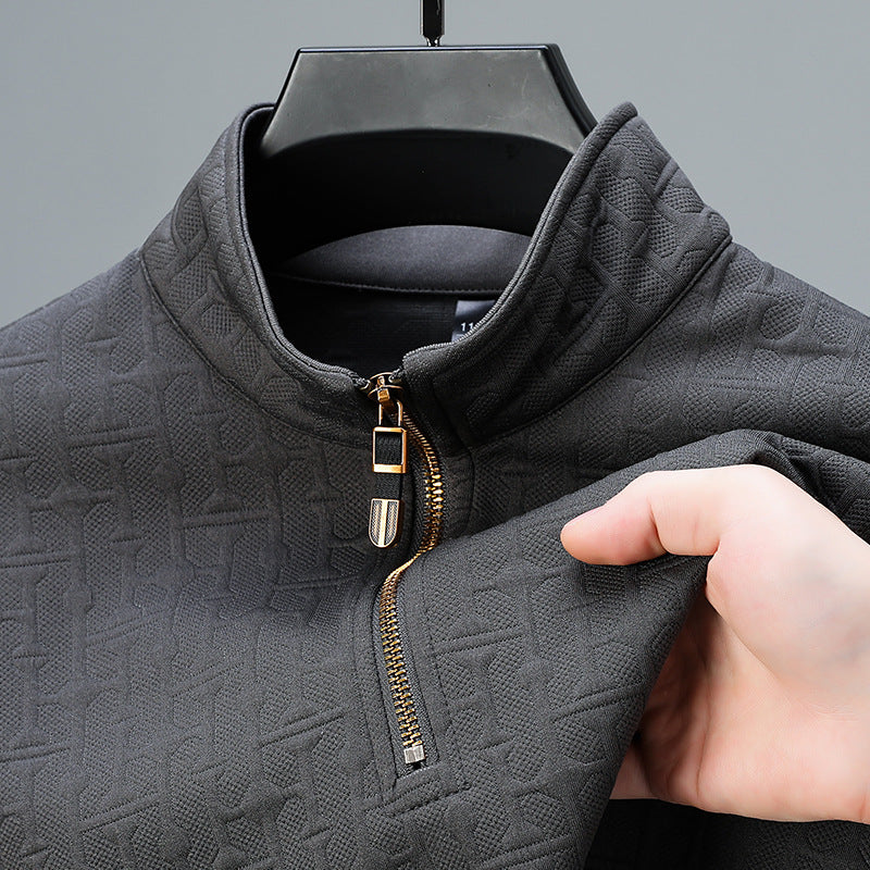 Herren Struktur-Jacquard Troyer mit kurzem Reißverschluss und Stehkragen Shop Nory