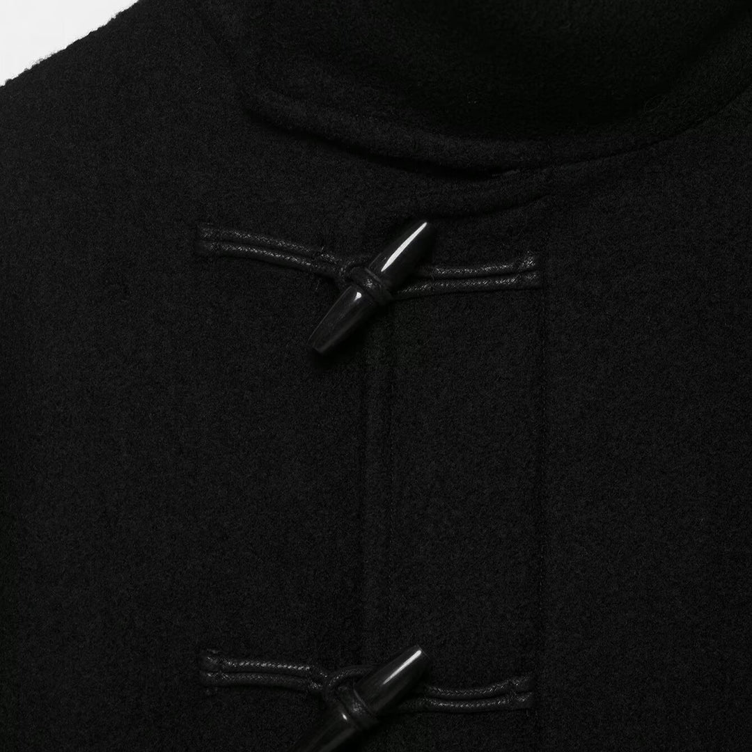 Damen Kurze Duffle-Capejacke mit Stehkragen, Knebelverschlüssen und Taillengürtel Shop Nory