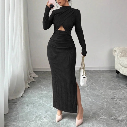 Damen Midikleid mit Cut-Outs Rippstruktur und seitlichem Schlitz Shop Nory