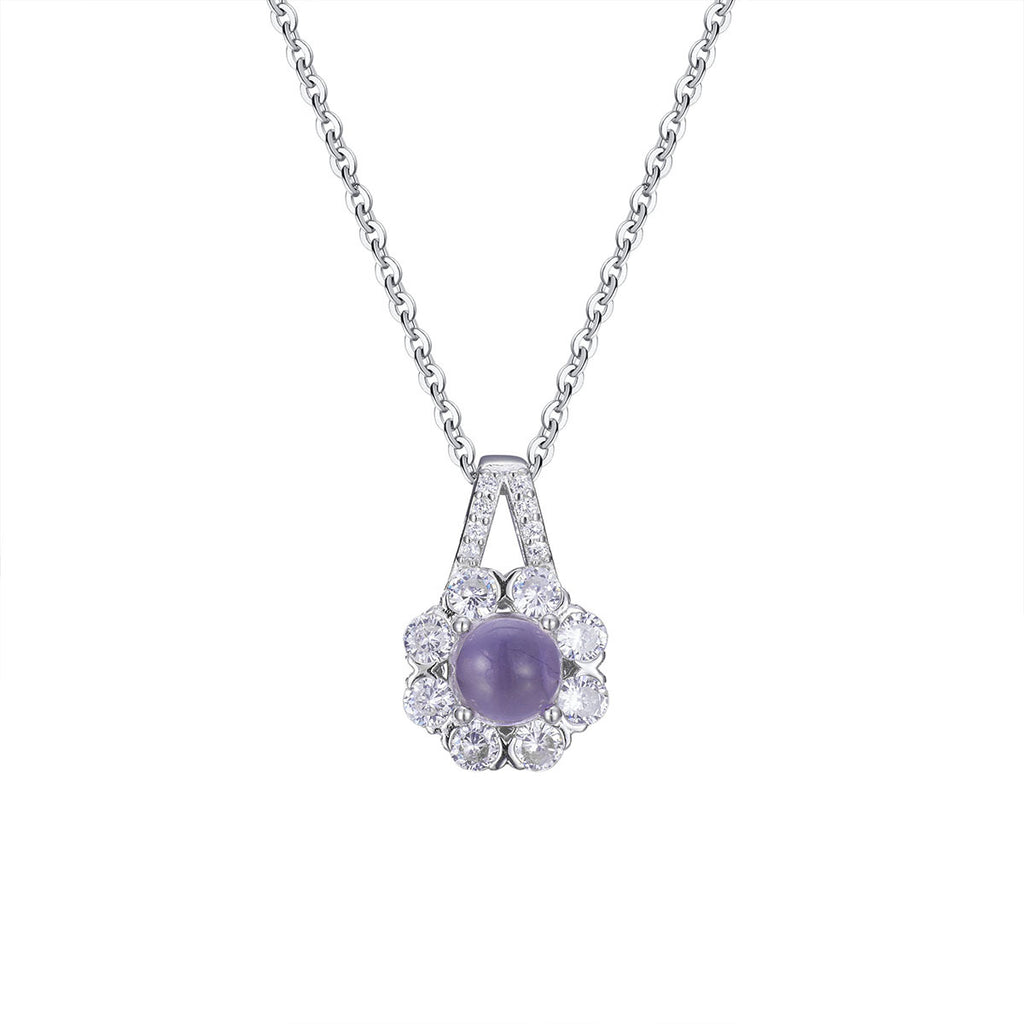 Damen elegante Halskette mit floralem Anhänger aus hochwertigem Amethyst und Zirkonia-Verzierungen Shop Nory