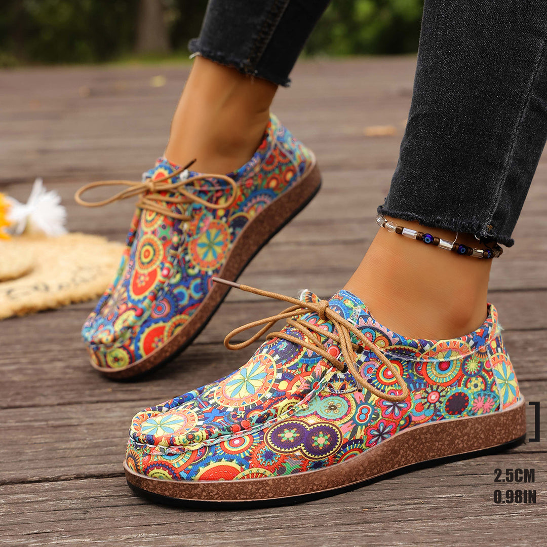 Damen bunte gemusterte Canvas-Schnürschuhe mit leichter Plateau-Sohle Shop Nory