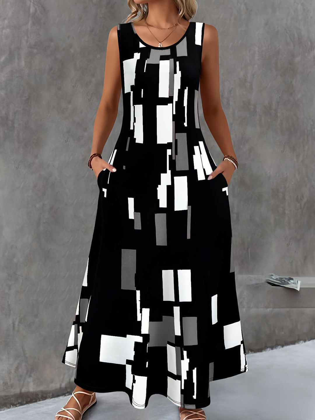 Damen Maxikleid mit buntem Grafikdesign