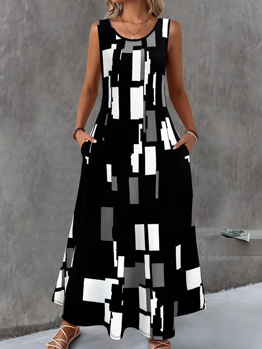 Damen Maxikleid mit buntem Grafikdesign