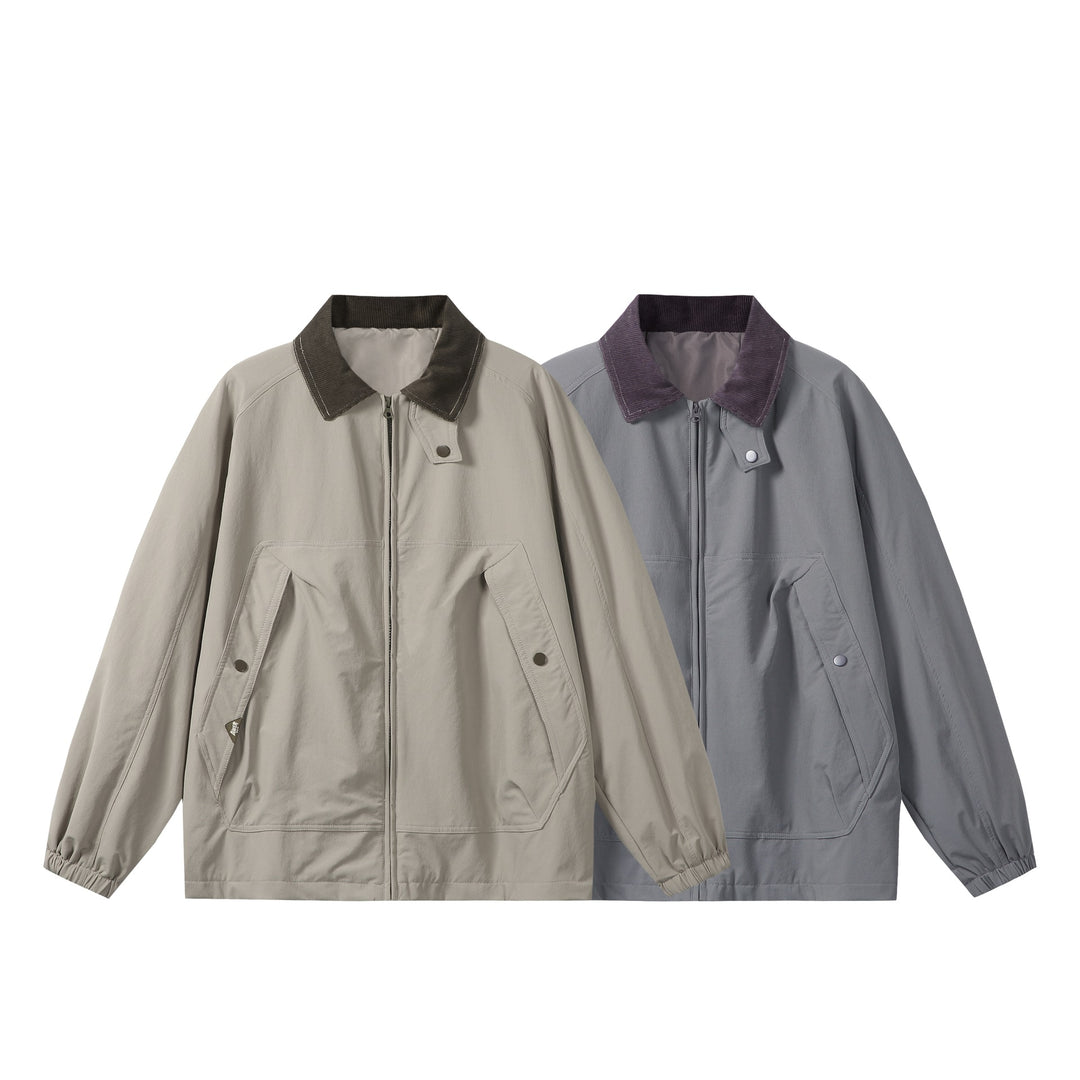Unisex Kurz geschnittener Boxy-Blouson mit Cordkragen, Reißverschluss und Utility-Pattentaschen Shop Nory