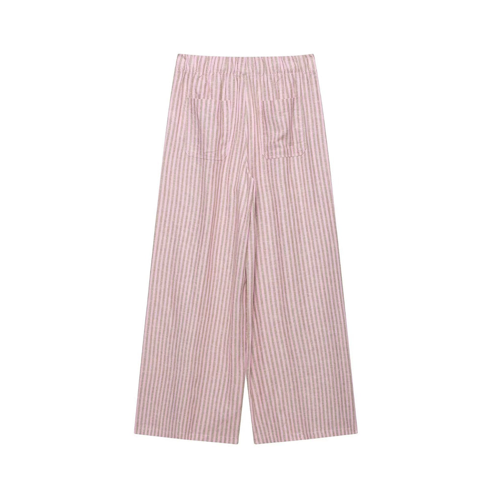 Damen nan weite Leinenhose mit Streifenmuster und Kordelzug Shop Nory