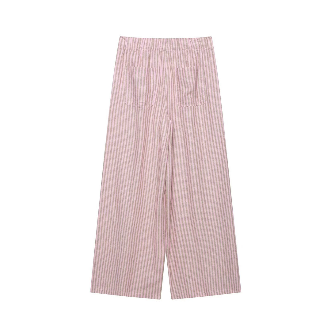 Damen nan weite Leinenhose mit Streifenmuster und Kordelzug Shop Nory