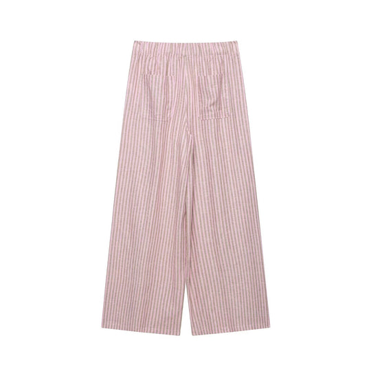 Damen nan weite Leinenhose mit Streifenmuster und Kordelzug Shop Nory