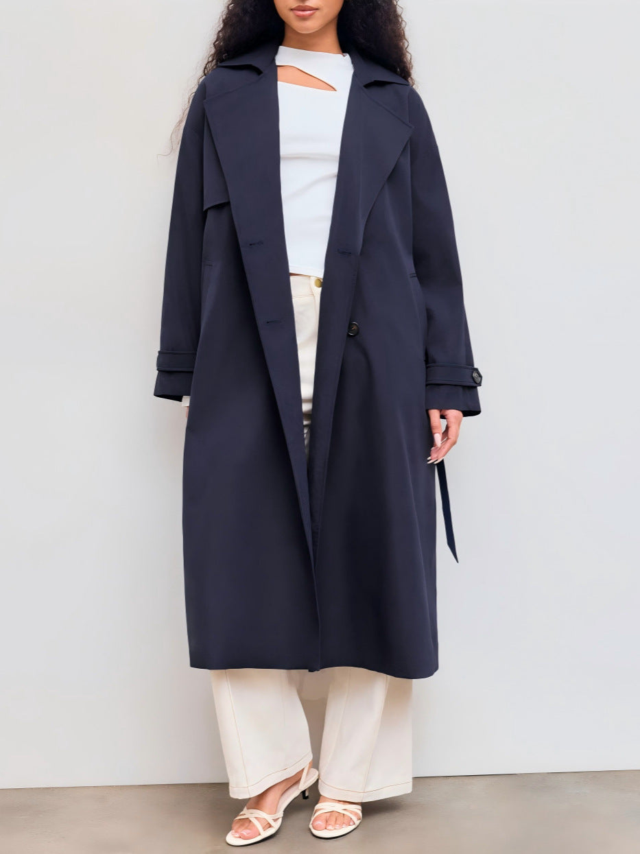 Damen Langer Trenchcoat-Mantel mit weiter Silhouette, Reverskragen und Taillengürtel Shop Nory