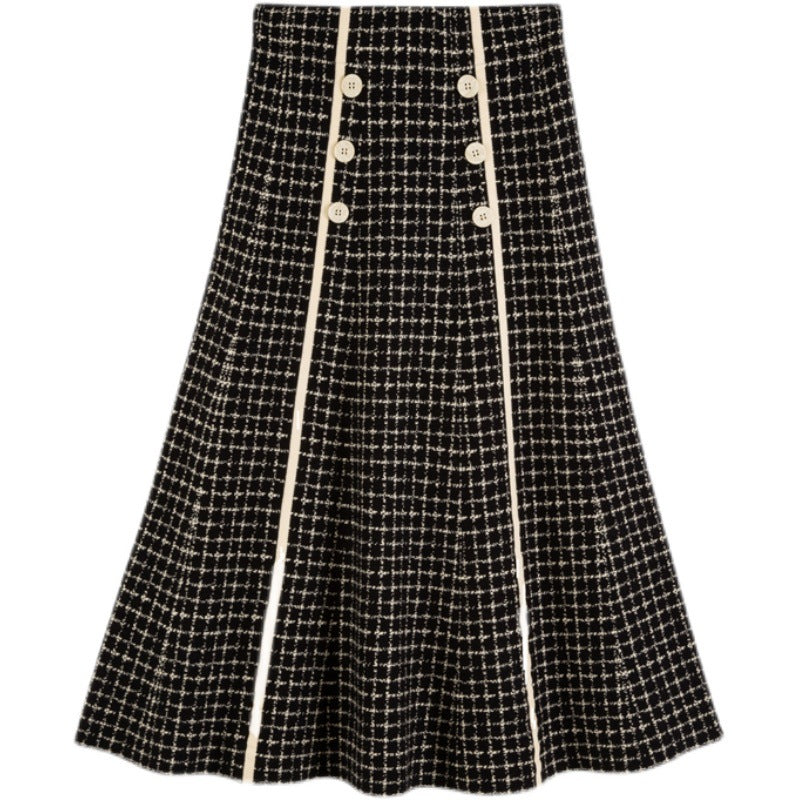 Damen Langer A-Linien Rock mit Knopfdetails Shop Nory