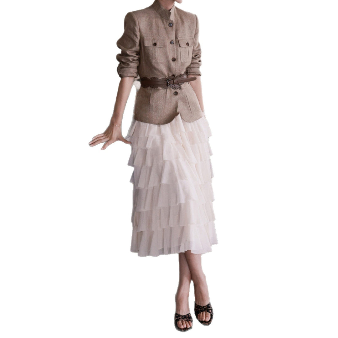 Damen Elegante Leinenjacke mit Taillengürtel Shop Nory